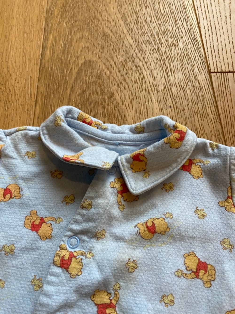 Vintage Disney Light Blue Winnie the Pooh Footed One-Piece With Collar - Picture 3 of 6